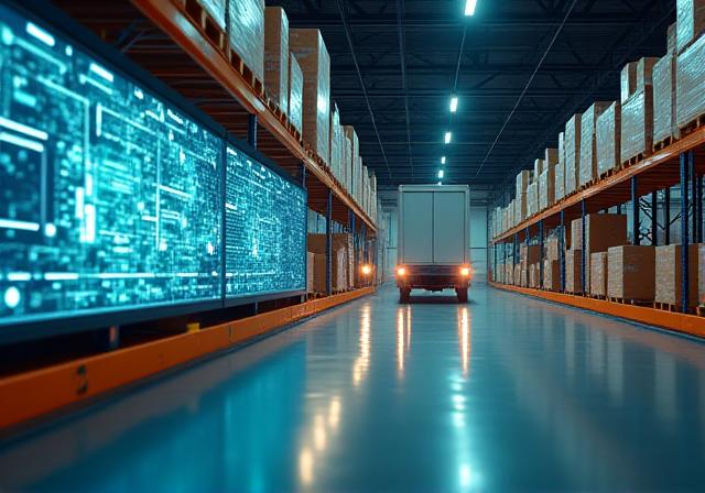 Ohio ecommerce warehouse with AI route optimization and last-mile delivery trucks
